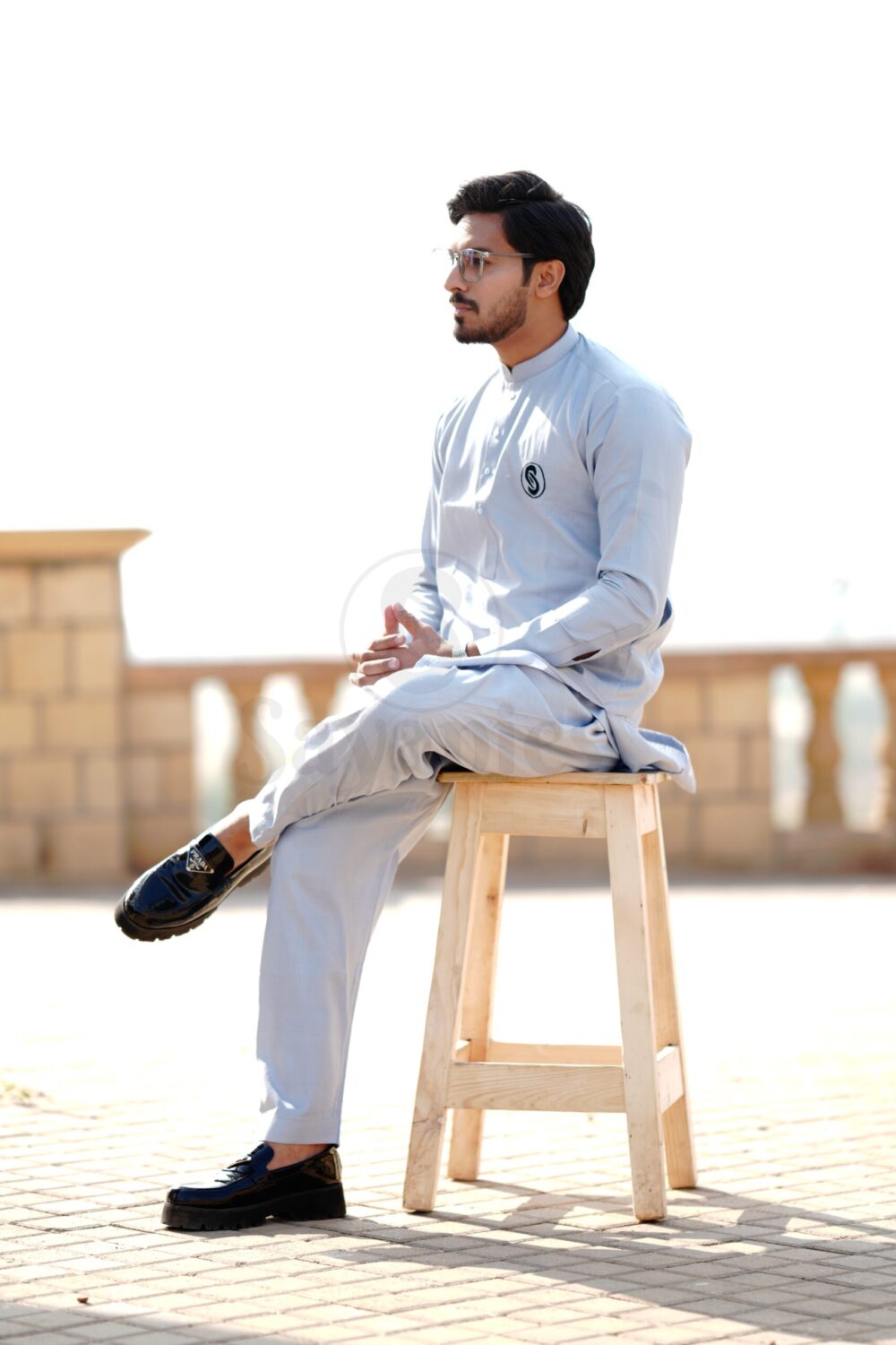 Men's Ice Grey Unstitched Kurta Shalwar view 2